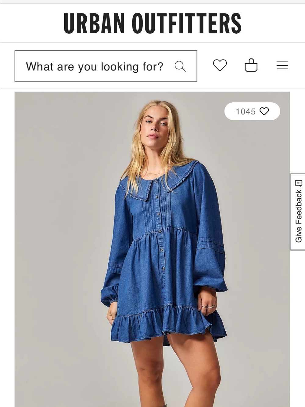 Urban Outfitters Blue Denim-Look Peter Pan Collar Button-Front Dress - Picture 2 of 4